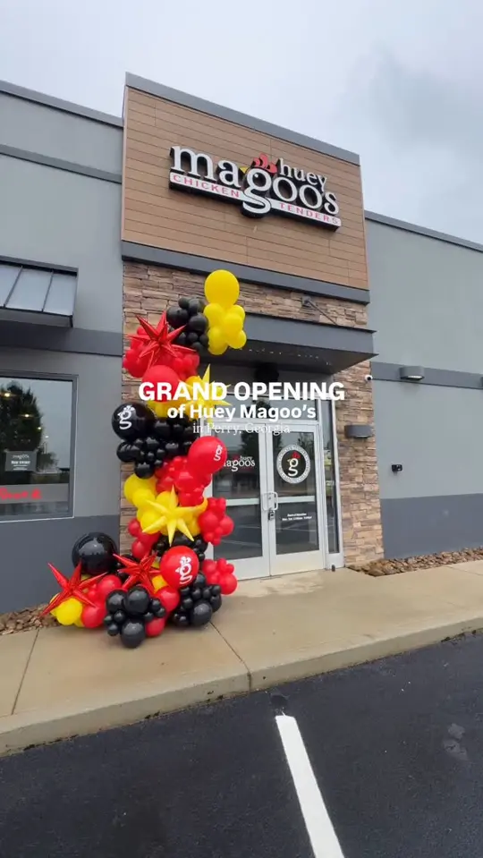 Huey Magoo's Chicken Tenders - Perry in Perry showing grand opening, ribbon cutting ceremony, chicken tenders, video by Perry Area Chamber of Commerce on Facebook