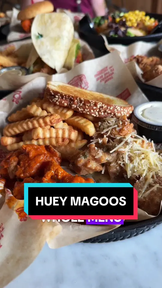 Huey Magoo's in Winter Springs showing review, chicken tenders, tender bites, garlic parm, video by wrightdownmainstreet on TikTok