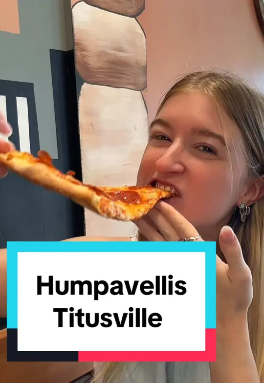 Humpavelli's Pizza in Titusville showing review, pizza, cheese pizza, pepperoni pizza, video by acaicaitlin on TikTok