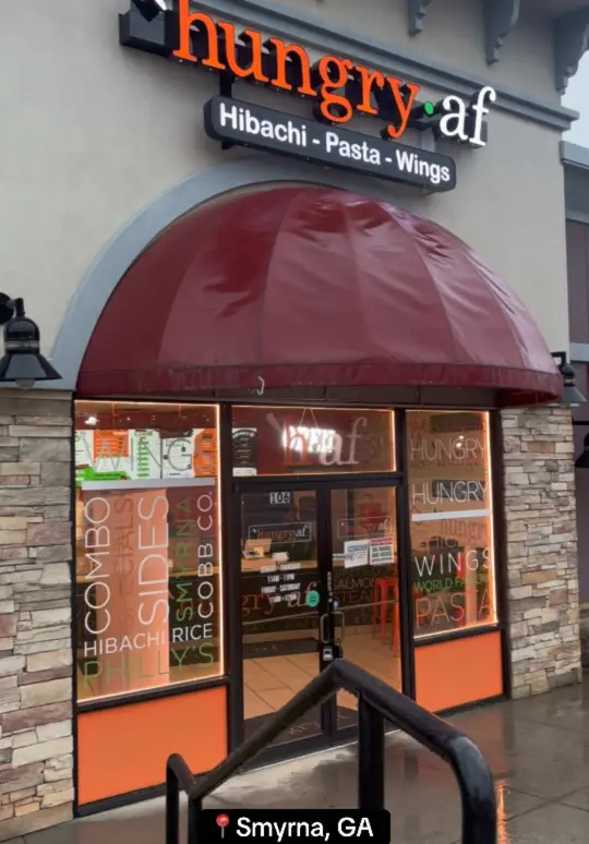 Hungry AF Smyrna in Smyrna showing review, salmon pasta, honey hot wings, raspberry drink, video by tieralbryant on TikTok