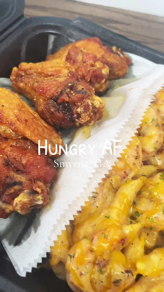 Hungry AF Smyrna in Smyrna showing review, big jefe wings, alfredo, video by tbabyyyy33 on TikTok