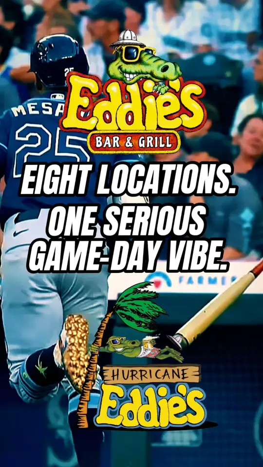 Hurricane Eddie's in Dunedin showing sports bar, college football, mlb, rays, nfl, bucs, video by Eddie's Bar & Grill Largo on Facebook