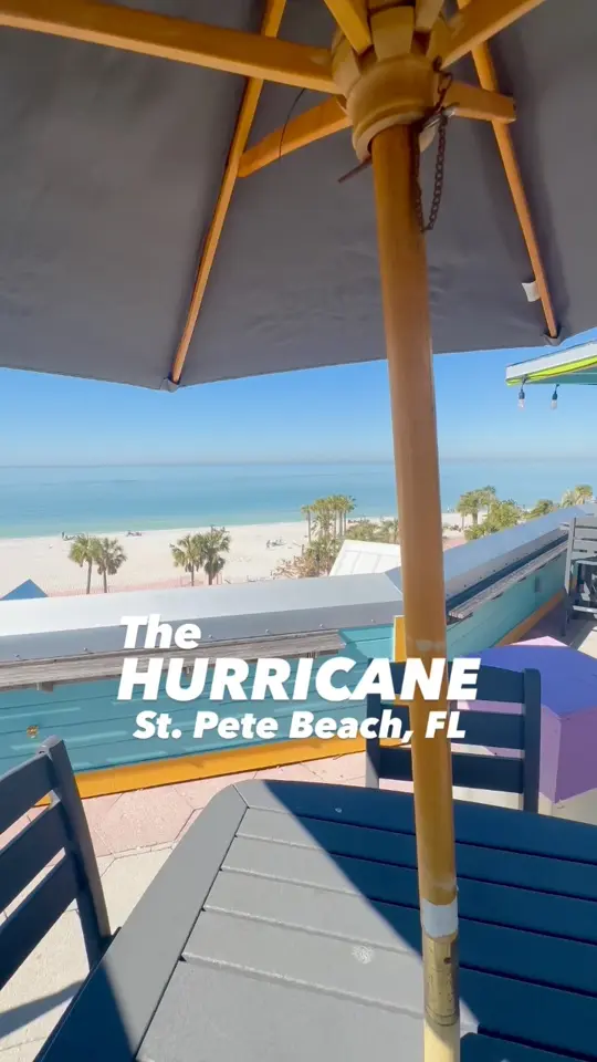 Hurricane Seafood Restaurant in St. Pete Beach showing rooftop bar, sunset views, cocktails, seafood, video by Things To Do Tampa Bay on Facebook