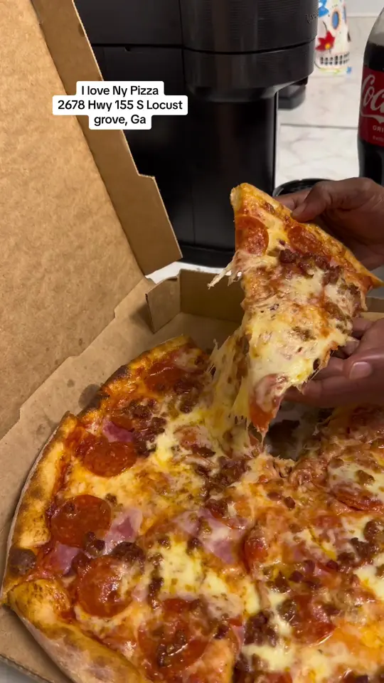 I Love NY Pizza in Locust Grove showing pizza, review, video by therealfoodstalker on TikTok