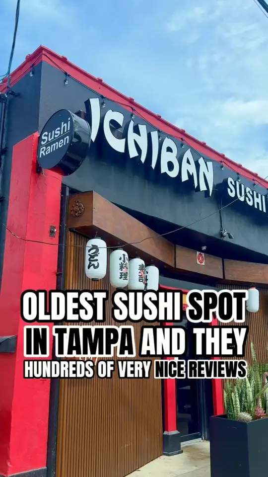 Ichiban Restaurant Sushi Bar in Sarasota showing review, visit, chicken karaage, sushi, ramen, video by Tampa Bay is Awesome on Facebook