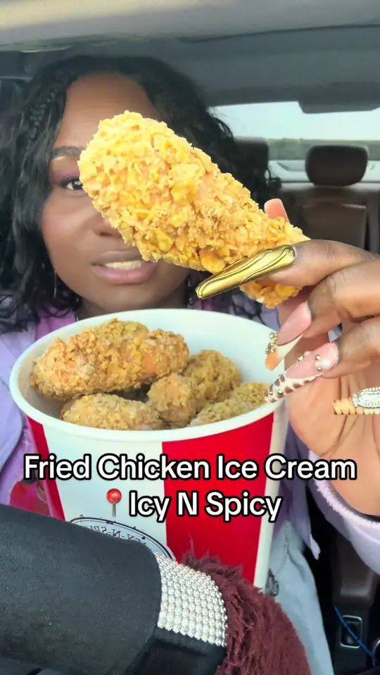 Icy-N-Spicy in Miramar showing dessert, fried chicken ice cream, video by ashleydesires on TikTok