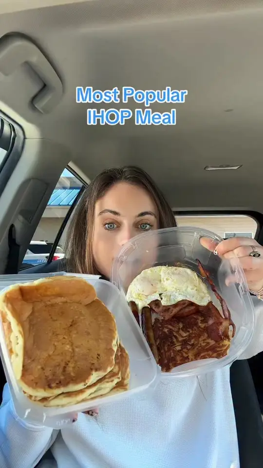 IHOP in Apopka showing food, pancakes, eggs, bacon, video by Sarah Margaret Eats on Facebook