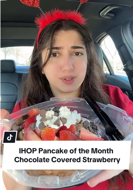 IHOP in Cumming showing pancake, chocolate covered strawberry, video by turkifoodie on TikTok