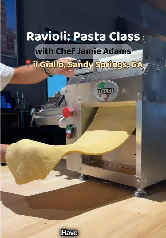 il Giallo Osteria & Bar in Sandy Springs showing pasta class, ravioli making, cooking class, italian lunch, prosecco, video by the.travel.ksu on TikTok