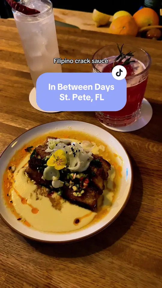 in between days in St. Petersburg showing food, bruleed pork belly, video by thisbabeeats on TikTok