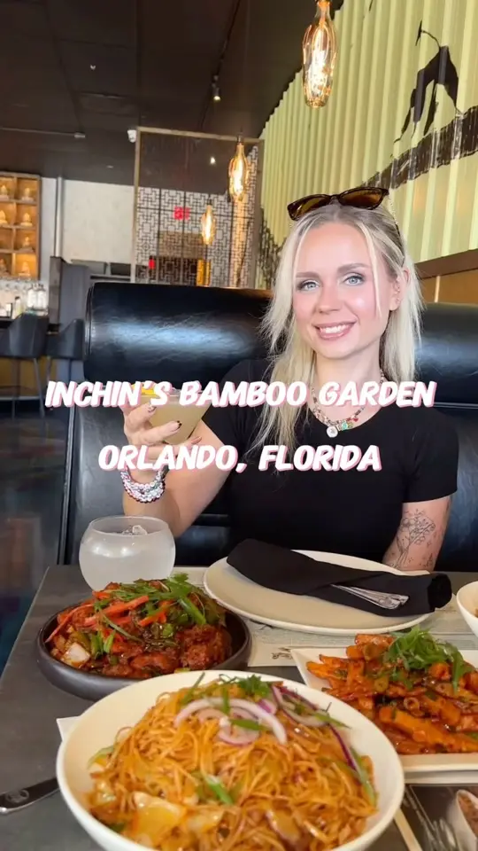 Inchin's Bamboo Garden in Orlando showing indian chinese food, butter chicken, video by Katelyn Marie on Facebook