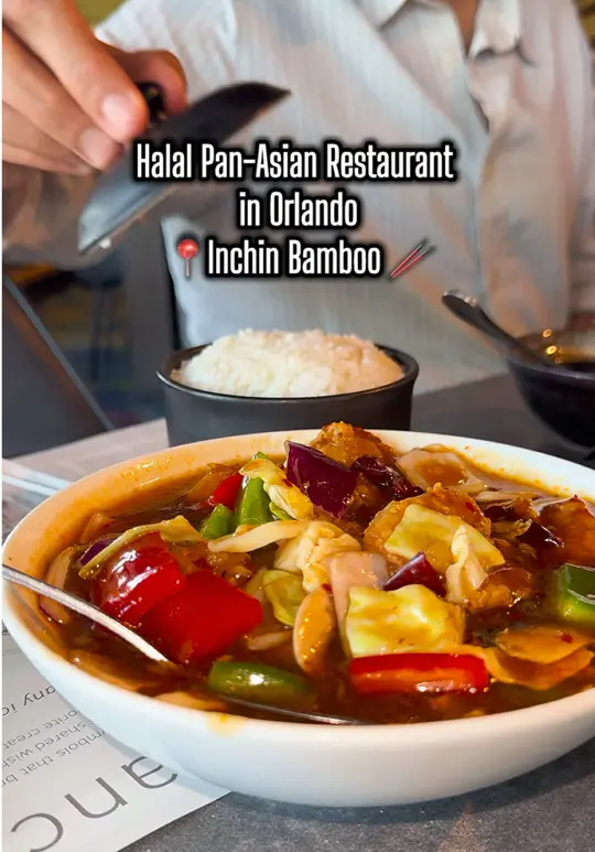Inchin's Bamboo Garden in Orlando showing review, pan asian food, indo chinese inspired dishes, thai inspired dishes, malaysian inspired dishes, soups, dumplings, video by herewithsuha on TikTok