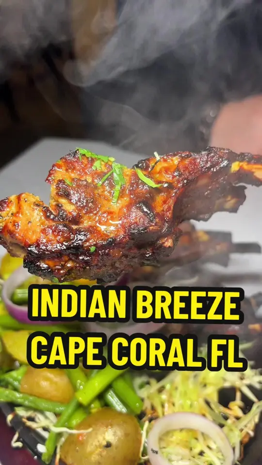 Indian Breeze Cape Coral - Indian Restaurant in Cape Coral showing review, samosas, kashmiri lamb chops, fish nirvana, video by twinssellswfl on TikTok
