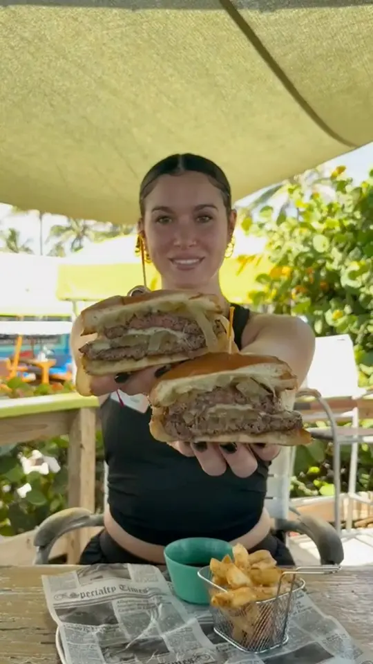 Island Beach Bar and Restaurant in Fort Pierce showing food, french onion burger, video by Island Beach Bar and Restaurant on Facebook
