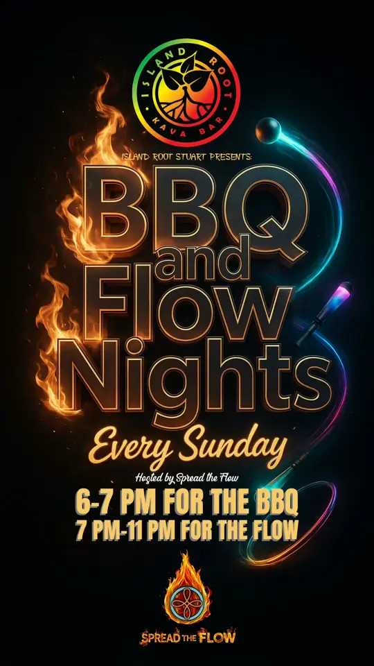 Island Root Kava Bar Royal Palm in West Palm Beach showing event, flow night, food, bbq, video by Island Root Kava Bar Stuart on Facebook