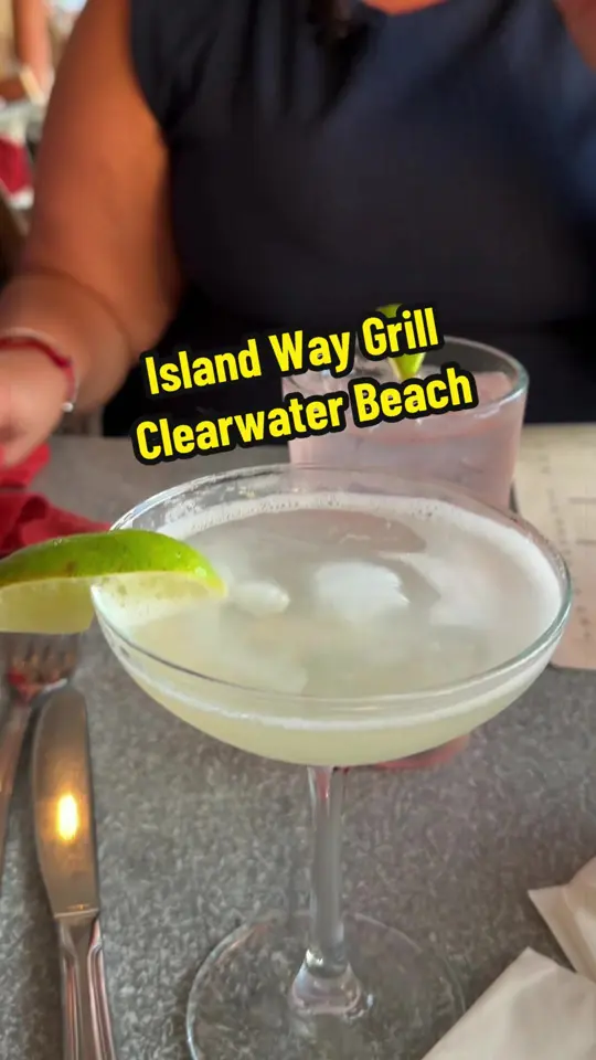 Island Way Grill in Clearwater showing family dinner, hogfish, sunset seating, drinks, video by dadpoint on TikTok