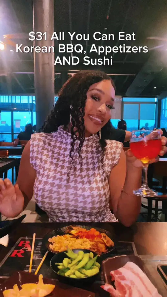 Izziban Sushi & BBQ in Orlando showing food, all you eat korean bbq, sushi, appetizers, video by orlandoqueen on TikTok