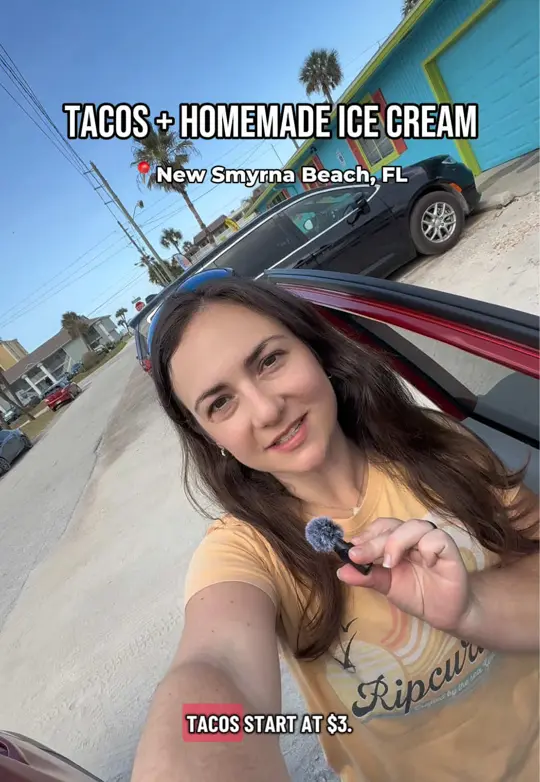  in Florida showing restaurant visit, street steak taco, quesadilla, strawberry ice cream, cookie monster ice cream, s'mores by fire pit, video by momvibesnicole on TikTok