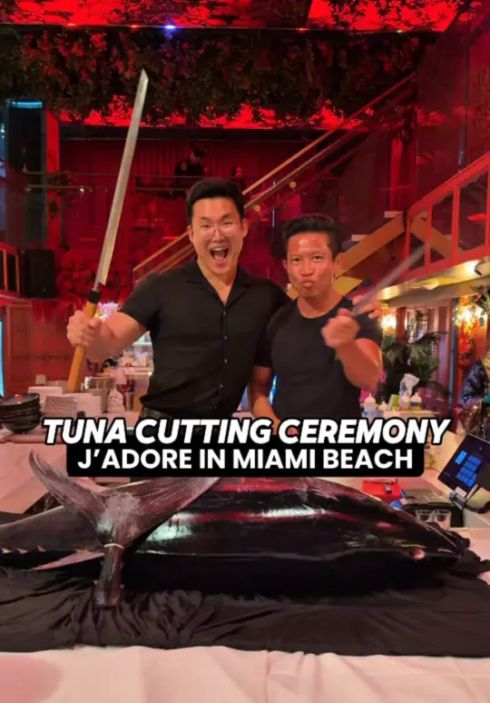 J'Adore Mekong Asian Eatery in Miami Beach showing food, bluefin tuna sashimi (akami, chu-toro, o-toro), sushi tasting experience, chef demonstration, dining review, video by zackaryeats on TikTok