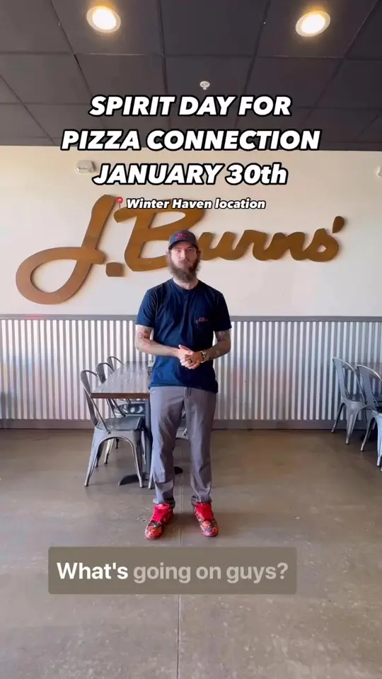 J. Burns' Pizza Shop in Winter Haven showing pizza, venue posting its own food, video by J Burns Pizza on Facebook