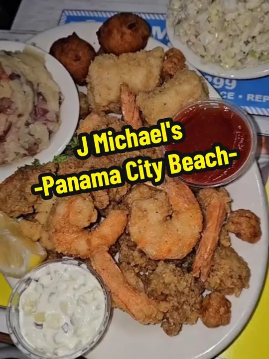 J Michael's Tavern & Grille in Stuart showing restaurant review, seafood platter, video by vacationknowitall on TikTok