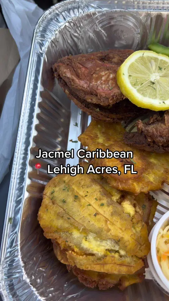 Jacmel Caribbean Restaurant in Lehigh Acres showing review, visit, haitian food, pikliz, video by loveswfl on TikTok