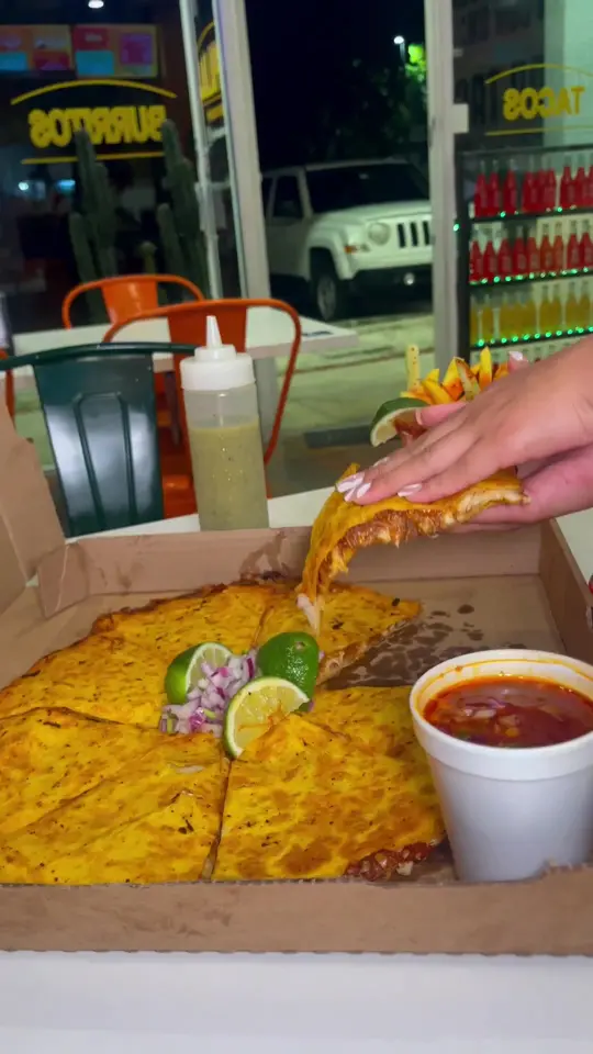  in Florida showing restaurant, tortas, aguas frescas, esquites, birria pizza, video by Secret Miami on Facebook