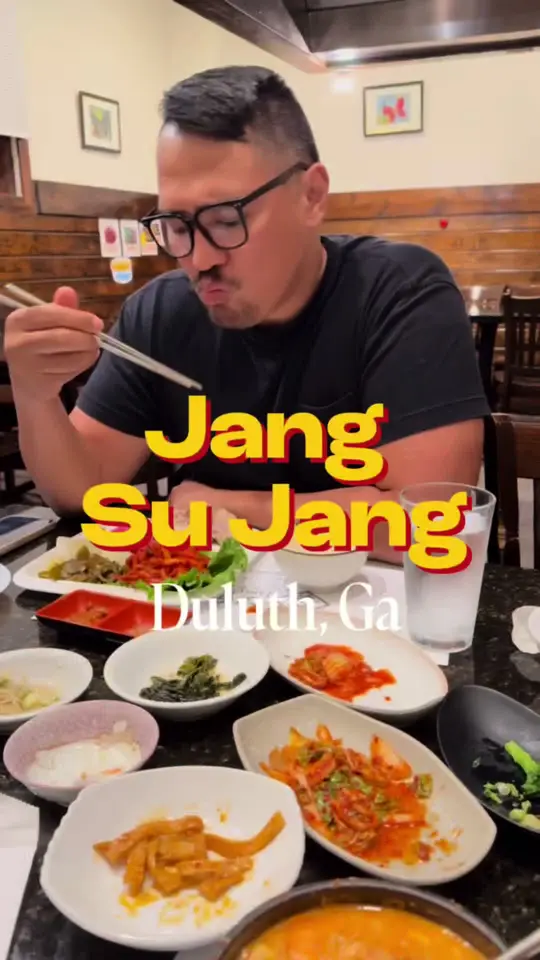 Jang Su Jang- Duluth in Duluth showing bossam, tofu soup, purple rice, banchan, dessert, boba, video by chrismomongan on TikTok