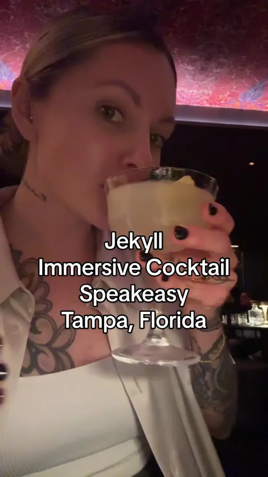 Jekyll in Tampa showing cocktail, speakeasy, video by eatingwithshay on TikTok
