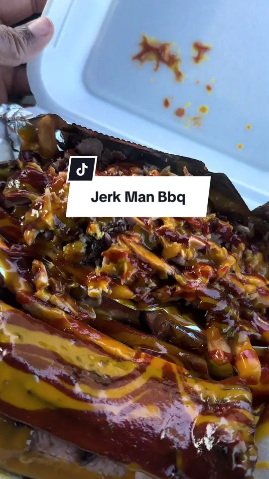 Jerkman BBQ in Orlando showing review, jerk chicken fries, ribs, wings, video by kikilalala20 on TikTok