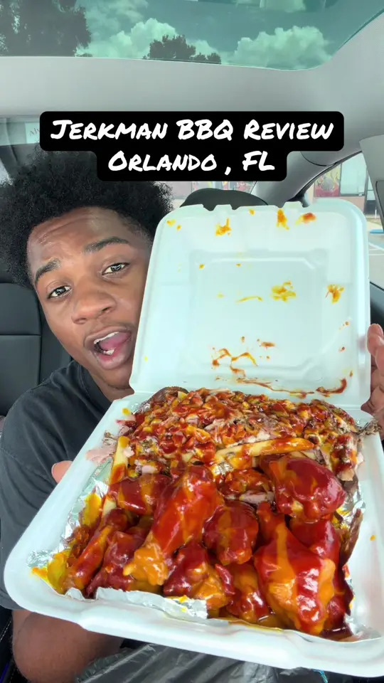 Jerkman BBQ in Orlando showing review, jerk chicken, video by kennyshopzz on TikTok