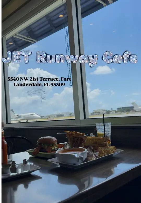 Jet Runway Cafe in Fort Lauderdale showing review, atmosphere, food, video by gabeatsdade on TikTok