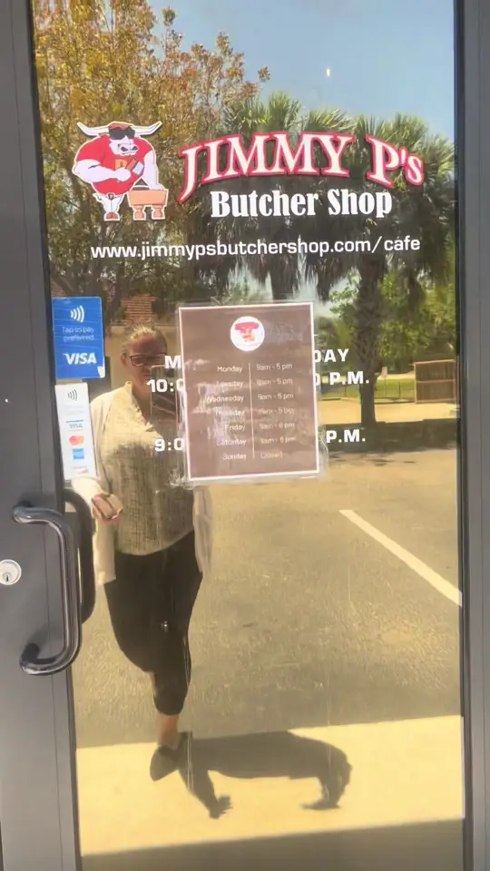Jimmy P's Butcher Shop & Cafe in Bonita Springs showing lunch, fries, drink, video by mrsmendres on TikTok