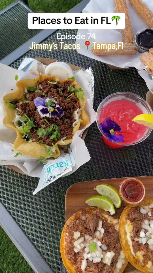 Jimmy's Tacos in Tampa showing review, visit, tacos, video by kaymarie023 on TikTok