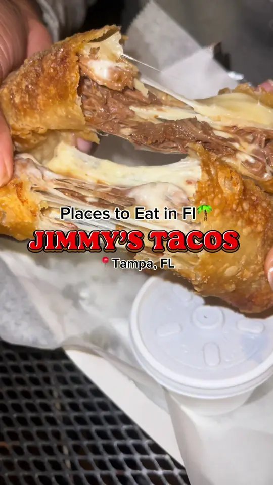 Jimmy's Tacos in Tampa showing food review, birria eggrolls, video by kaymarie023 on TikTok