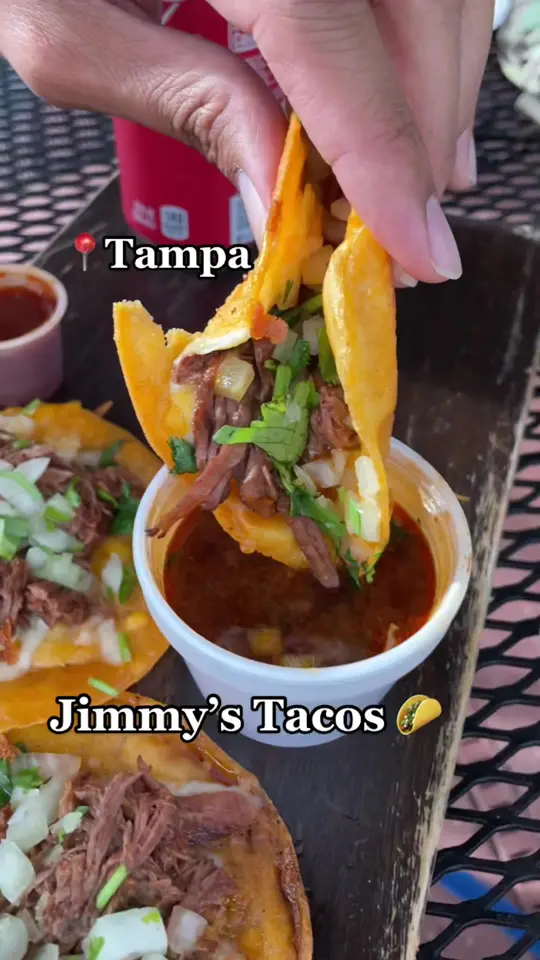 Jimmy's Tacos in Tampa showing review, birria tacos, video by foodpeopleluv on TikTok