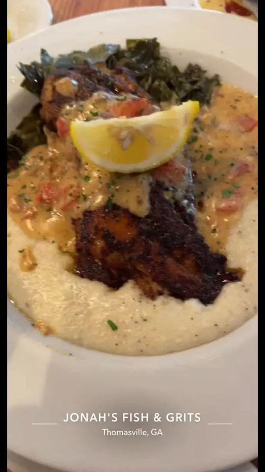 Jonah's Fish & Grits in Thomasville showing review, visit, video by kash.kisha on TikTok