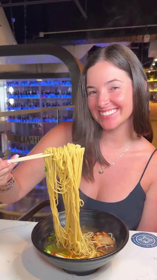Julia & Henry's Food Hall in Miami showing burger, ramen, tacos, video by treatyoselfeverywhere on TikTok
