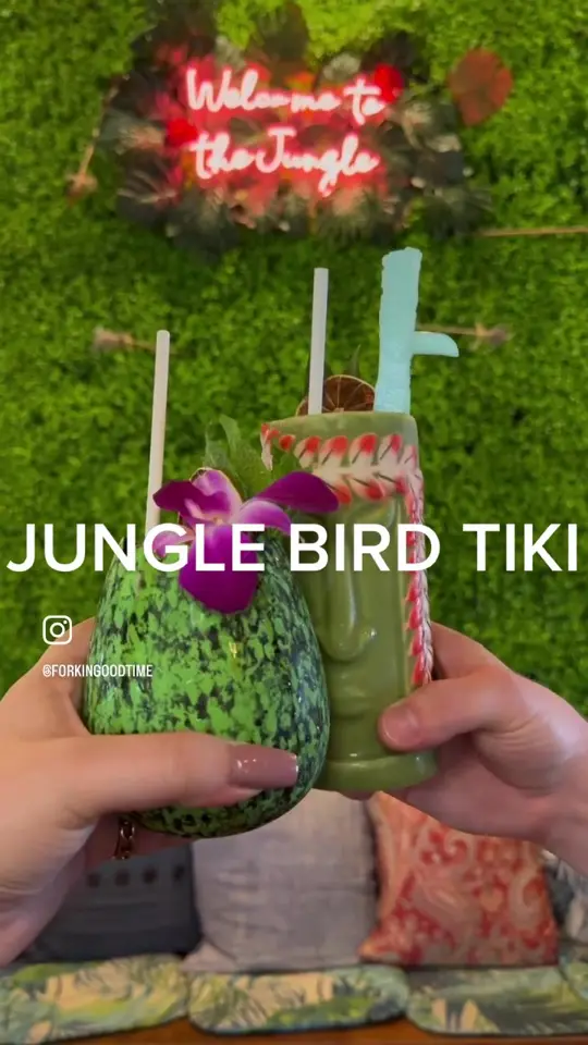 Jungle Bird Tiki in Cape Coral showing visit, tiki bar atmosphere, video by forkingoodtime on TikTok