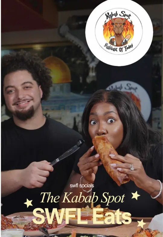 Kabab Spot in Fort Myers showing food, crispy shawarma, fresh juices, video by swflsocials on TikTok