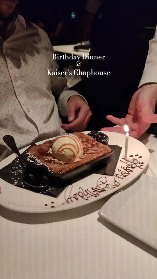 Kaiser's Chophouse in Sandy Springs showing review, visit, tempura shrimp, brown butter chocolate chip skillet cookie with caramel ice cream, video by theatlantahoucks on TikTok