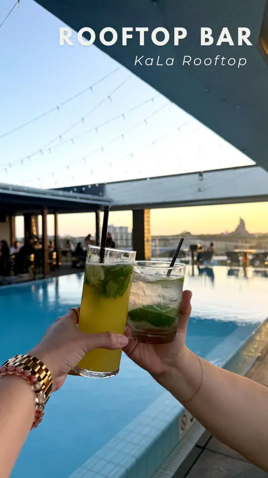 KaLa Rooftop Restaurant in Orlando showing food, hummus with meat, fried kibbeh, chicken kafta, shish kabob, picanha steak, rooftop views, video by Stuff to Do in Orlando on Facebook