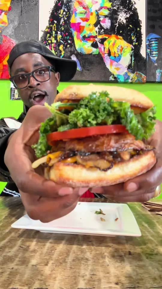 Kale Cafe Vegan Kitchen in Daytona Beach showing food, veggie burger, video by hoodmeals on TikTok
