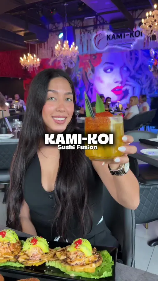 KamiKoi Sushi Fusion in Miami showing food, shrimp croquettes, tostones kami-koi, from the wok(chicken), acevichado roll, video by yumoholic on TikTok