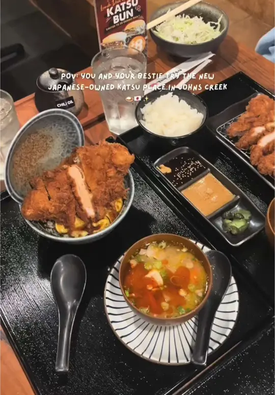 Kanpeki Tonkatsu in Johns Creek showing food, premium ribeye tonkatsu combo, cheese katsu curry, ton katsu don, video by youratlbesties on TikTok