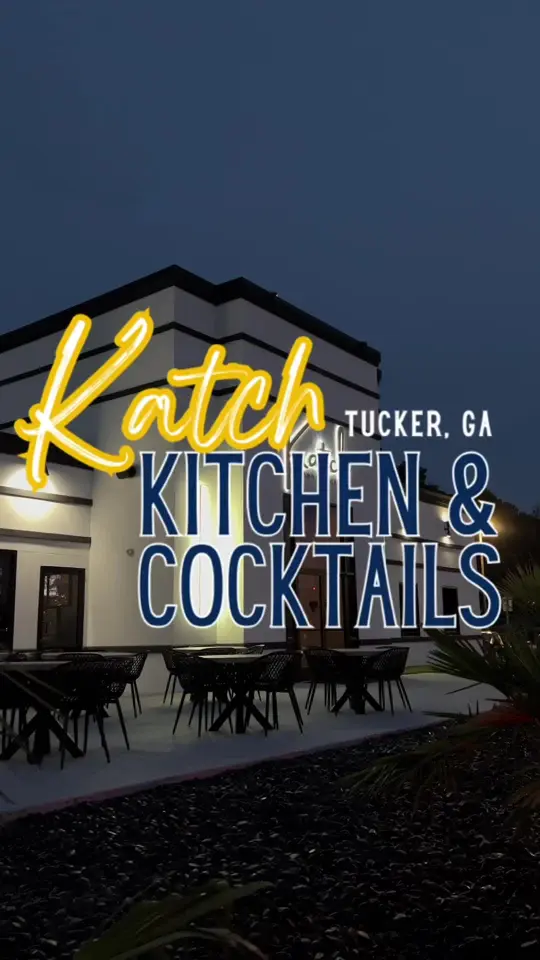 Katch Kitchen & Cocktails in Tucker showing restaurant visit, jerk cornish hen, lychee martini, turkey spring rolls, live music, brunch, video by atlhotspots1 on TikTok