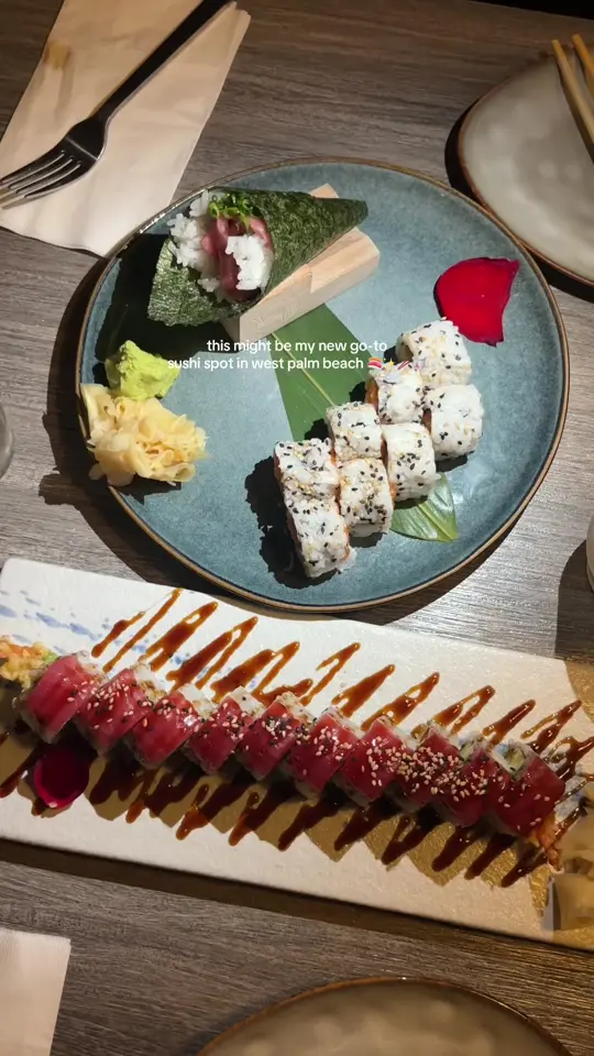 Katsumori Asian Fusion in West Palm Beach showing sushi, milo & mila roll, plushie, review, video by karlamassiel_ on TikTok