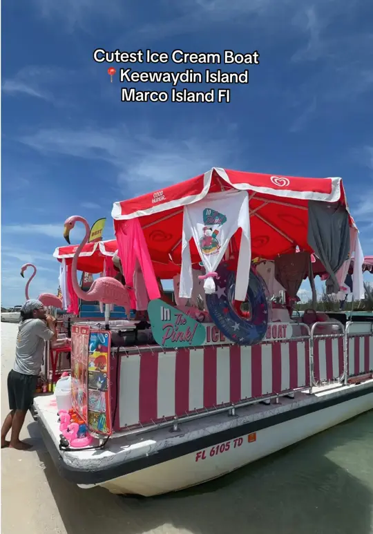 Keewaydin's in Naples showing ice cream boat, cocktail boat, food boat, swim, relax, video by socialsami on TikTok