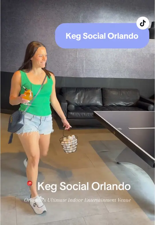 KEG SOCIAL ORLANDO in Orlando showing bowling, ping pong, arcade, chef crafted eats, premium drinks, video by greenfashionista on TikTok