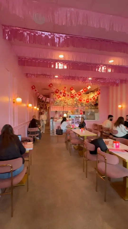 Keik Restaurant in Pembroke Pines showing visit, atmosphere, pink decor, whimsical interior, video by Ashley Desires on Facebook